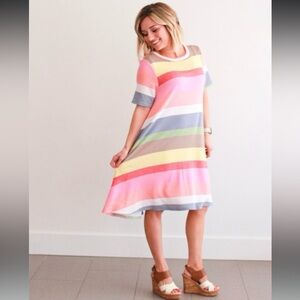 NWT JODIFL Colorful Rainbow Striped Mini Swing Dress